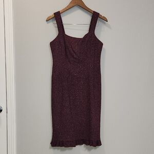 Vintage Nanette Lepore Wool‎ & Silk Blend Ruffle‑Hem Dress – Size 6 – Burgundy